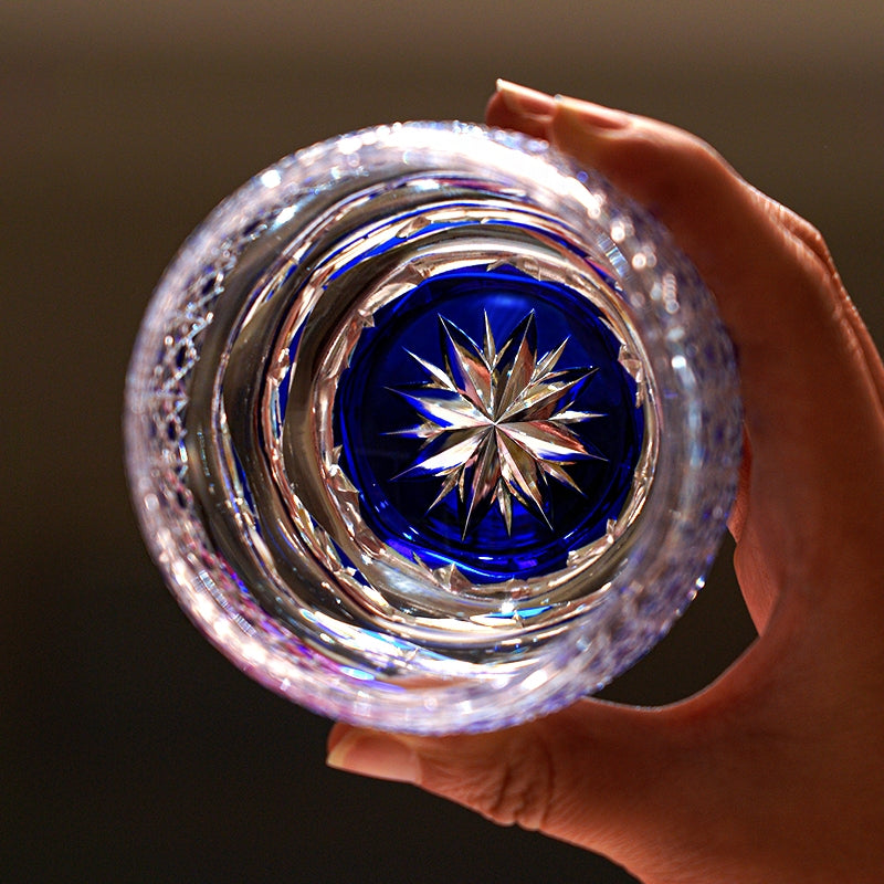 Whiskey Glass Midnight Blue Starburst | Japanese Edo Kiriko Hand-Cut Crystal Drinkware