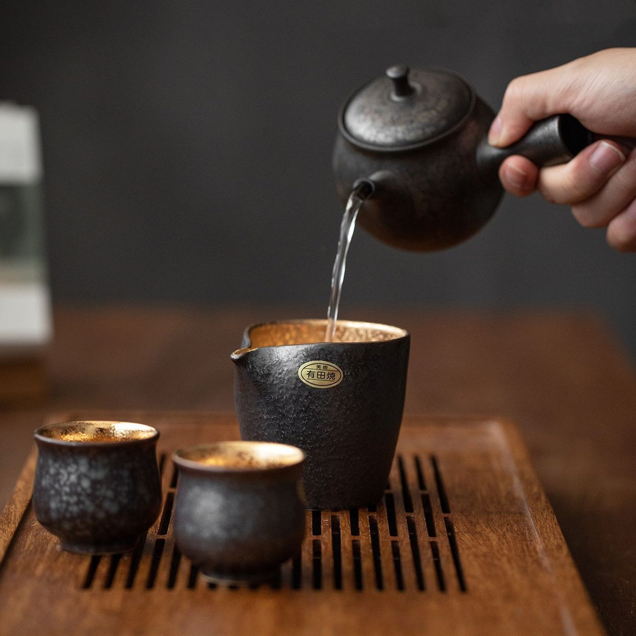 Tea Set Arita Ware Kintenmoku Crystalline Glaze Handcrafted Japanese Ceramic Teacup Tea Pitcher Gift Box Made in Japan