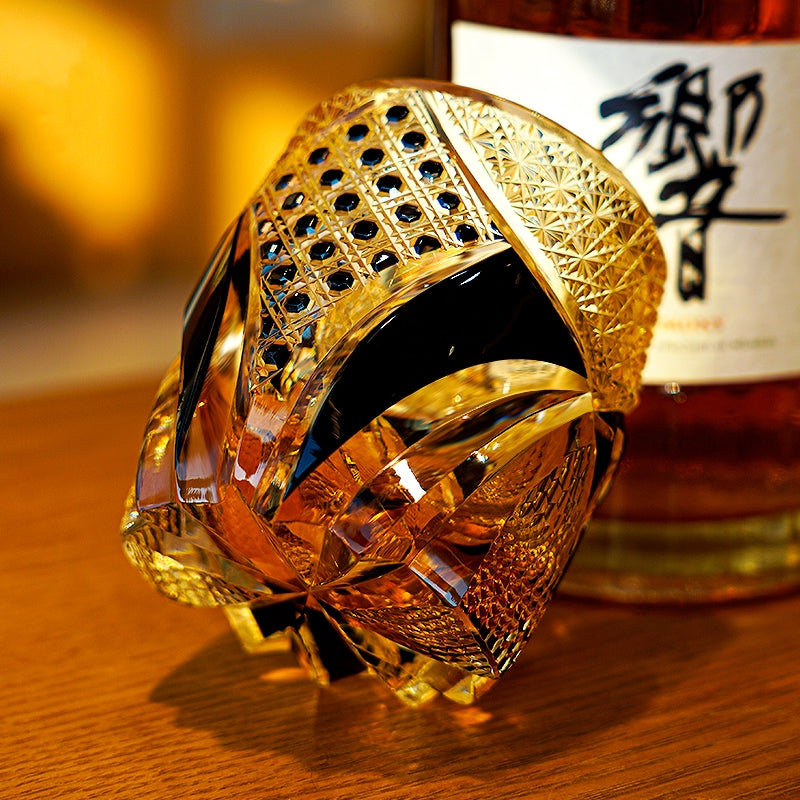 Whiskey Glass Edo Kiriko Imperial Dark Knight | Gold & Black Crystal