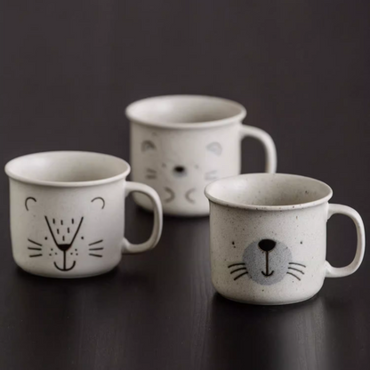 Ceramic Dining Set Awasaka Animal Friends Japanese Handcrafted Bowl Plate Cup Set Lion Hedgehog Seal Made in Japan