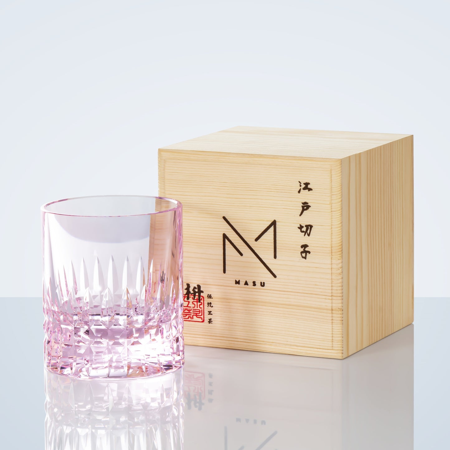 Whisky Glass Edo Kiriko Crystal Royale – Hand-Cut Japanese Tumbler with Wooden Box | Crystal, Sakura & Emerald