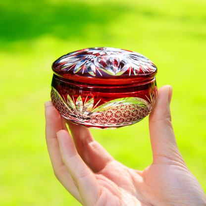 Japanese Lidded Glass Box Kiriko Shoun Hand-Cut Crystal Collection