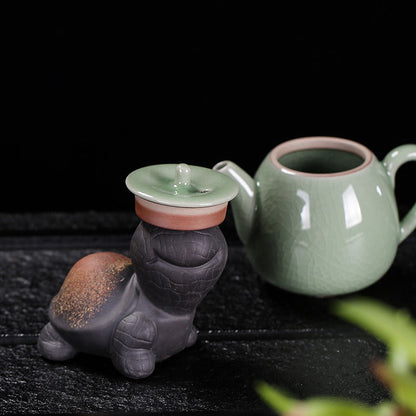 Handmade Purple Clay Tortoise Tea Pet | Longevity