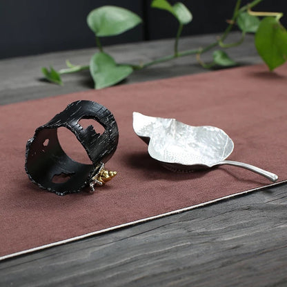Tea Strainer with Holder Leaf Design – Tin or Clay 2 Styles