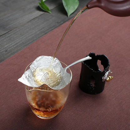 Tea Strainer with Holder Leaf Design – Tin or Clay 2 Styles