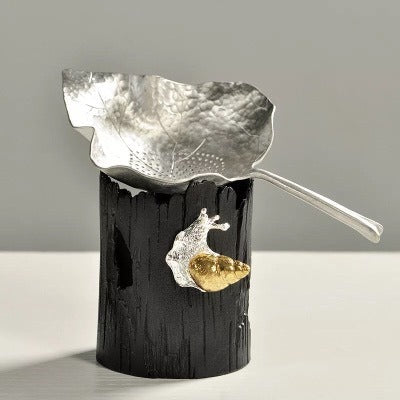 Tea Strainer with Holder Leaf Design – Tin or Clay 2 Styles