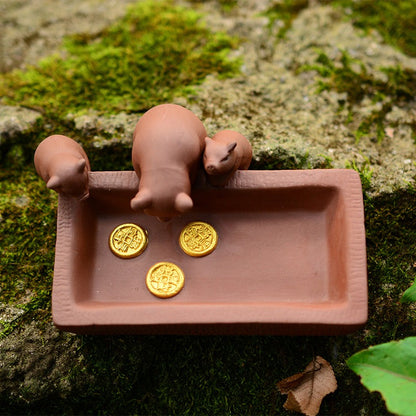 Pig Tea Pet Yixing Purple Clay Piggy Lucky Zodiac Tray Gift