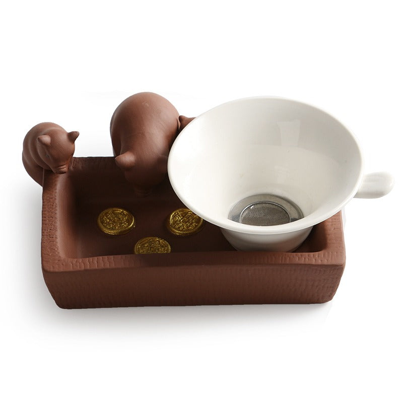 Pig Tea Pet Yixing Purple Clay Piggy Lucky Zodiac Tray Gift