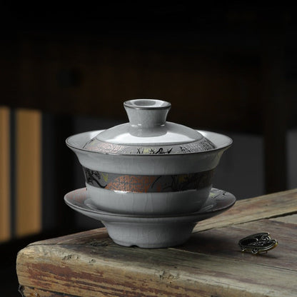 Ice Crack Gaiwan Tea Cup Set with Lid & Saucer 140ml
