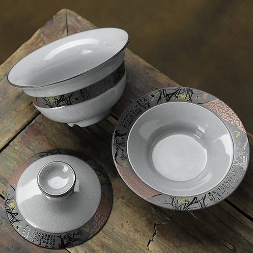 Ice Crack Gaiwan Tea Cup Set with Lid & Saucer 140ml