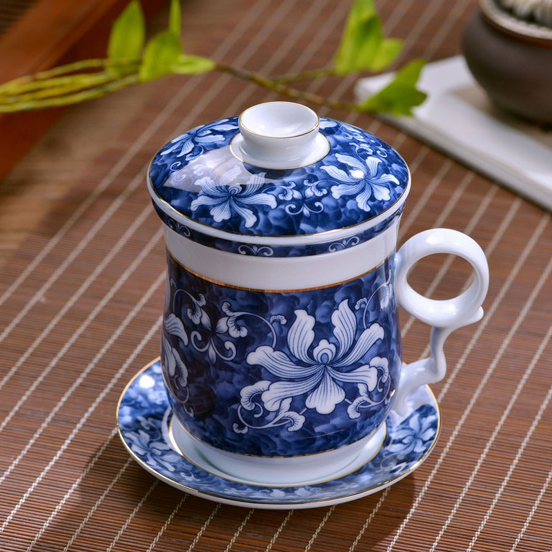 Chinese Tea Cup with Infuser | Blue White Porcelain