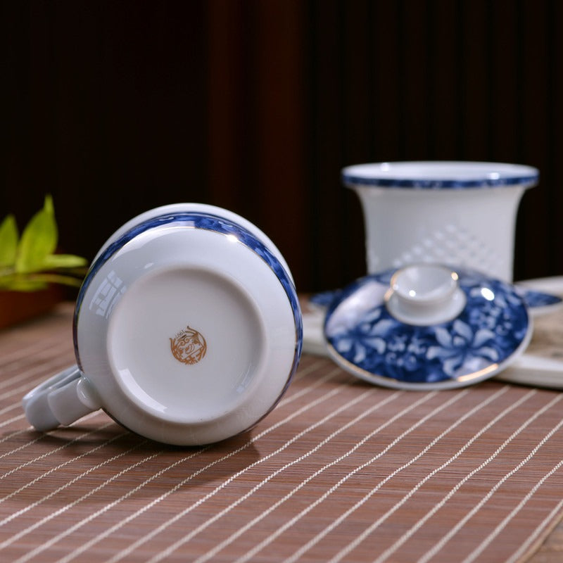 Chinese Tea Cup with Infuser | Blue White Porcelain