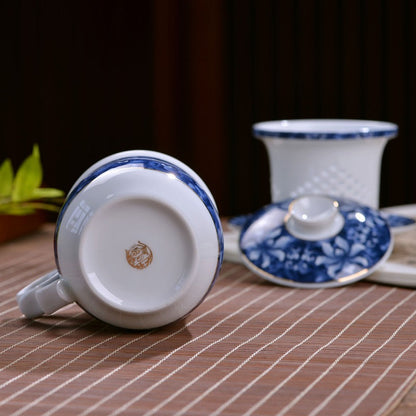 Chinese Tea Cup with Infuser | Blue White Porcelain