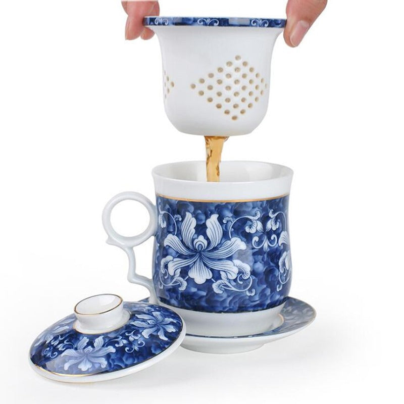 Chinese Tea Cup with Infuser | Blue White Porcelain