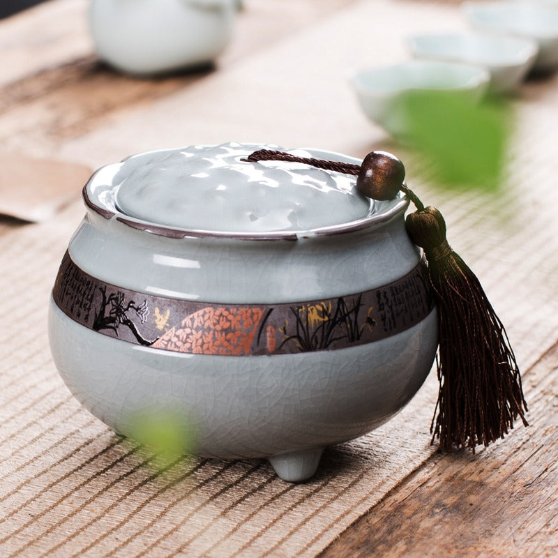 Tea Caddy Ge Kiln Ceramic Lotus Shape – 220g Airtight