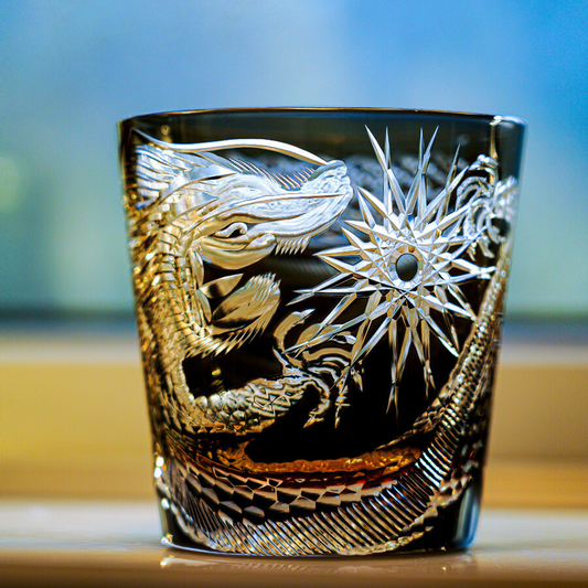 Crystal Whiskey Glass Soaring Dragon – Edo Kiriko Handcrafted