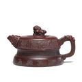 Lion Teapot Yixing Ancient Red Clay Carved Inscription 275ml
