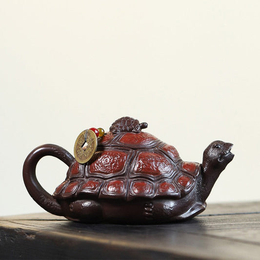 Novelty Teapot Turtle Yixing Bai Mu Purple Clay 210ml Gift