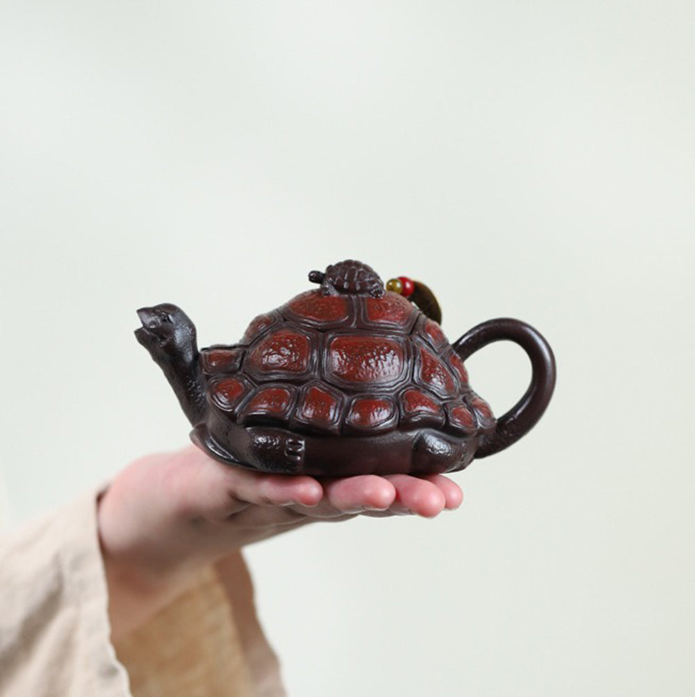 Novelty Teapot Turtle Yixing Bai Mu Purple Clay 210ml Gift