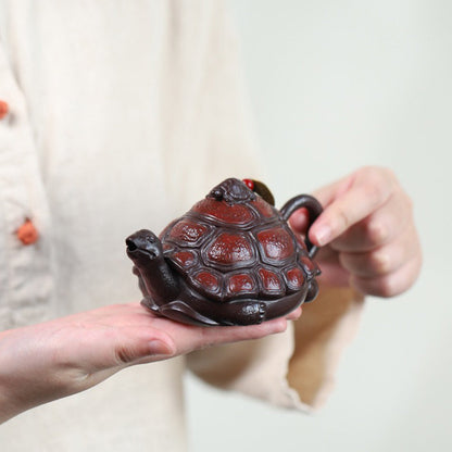 Novelty Teapot Turtle Yixing Bai Mu Purple Clay 210ml Gift