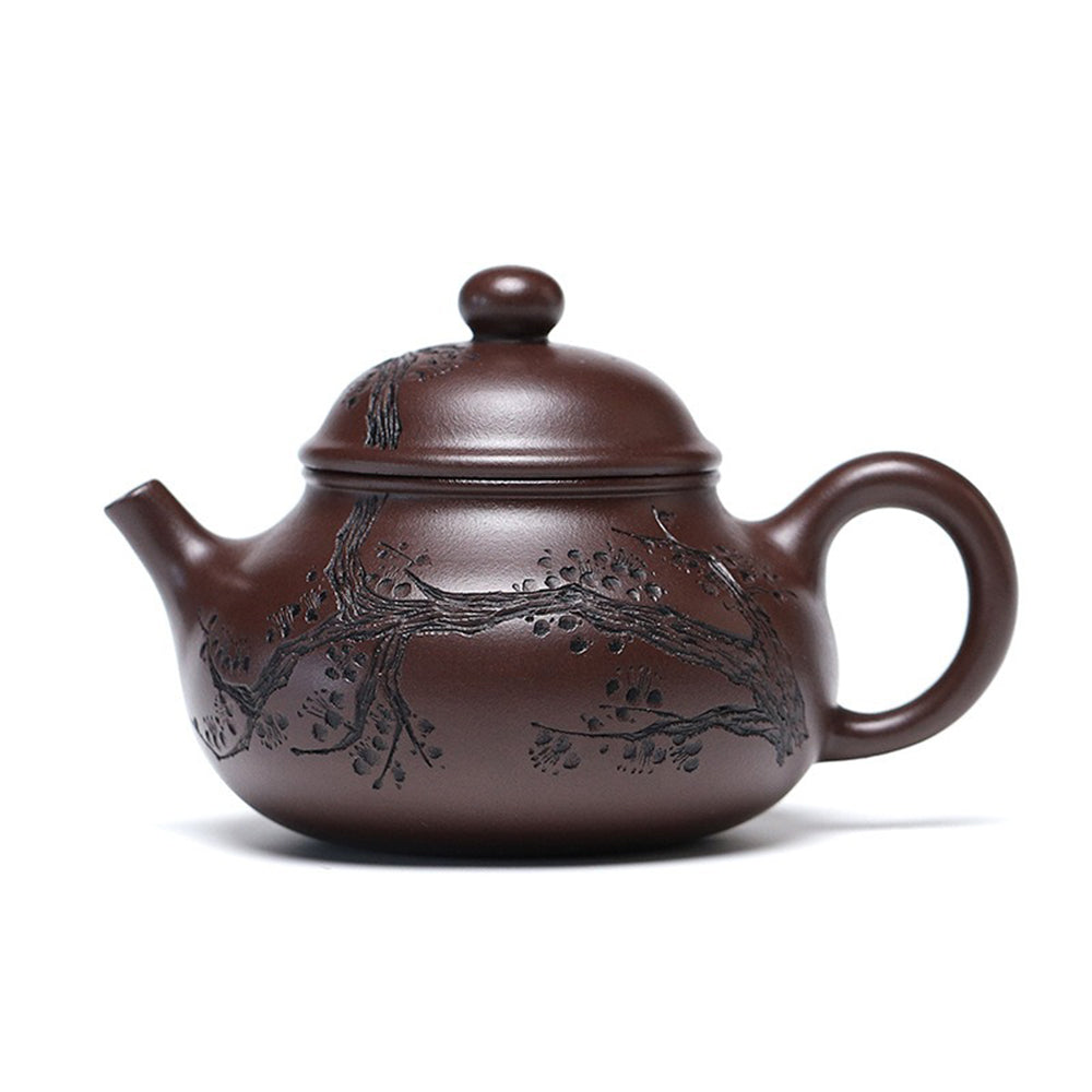 Maitreya Teapot Plum Blossom Carved Yixing Purple Clay 260ml