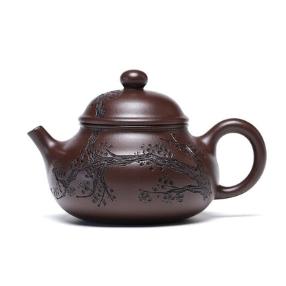 Maitreya Teapot Plum Blossom Carved Yixing Purple Clay 260ml