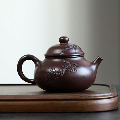 Maitreya Teapot Plum Blossom Carved Yixing Purple Clay 260ml