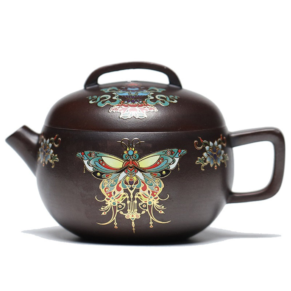 Enamel Teapot Yixing Purple Clay Butterfly Hanwa Handmade