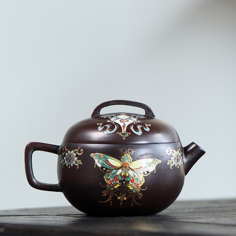 Enamel Teapot Yixing Purple Clay Butterfly Hanwa Handmade
