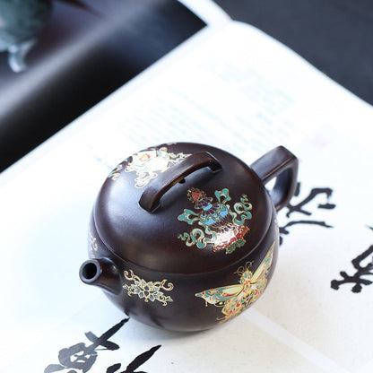 Enamel Teapot Yixing Purple Clay Butterfly Hanwa Handmade
