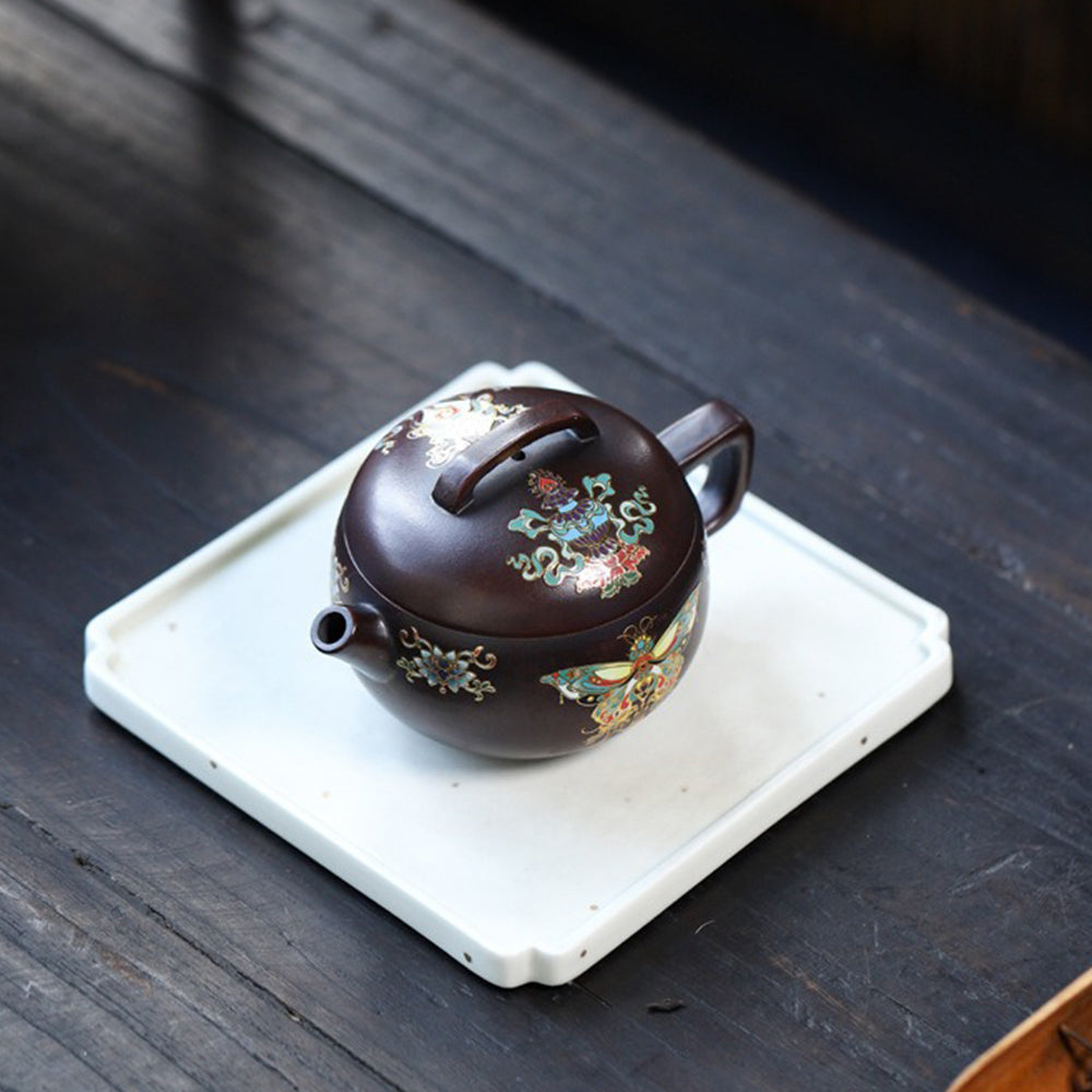 Enamel Teapot Yixing Purple Clay Butterfly Hanwa Handmade