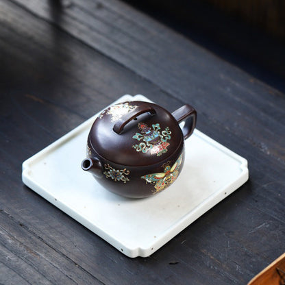 Enamel Teapot Yixing Purple Clay Butterfly Hanwa Handmade