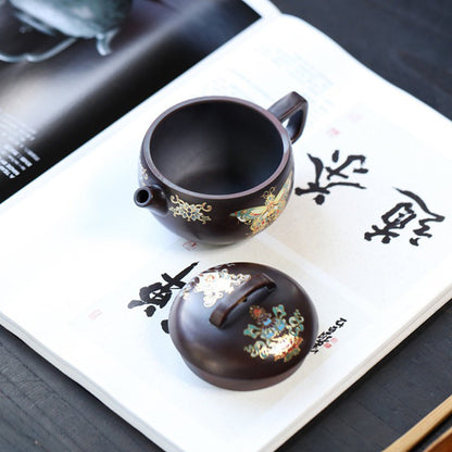 Enamel Teapot Yixing Purple Clay Butterfly Hanwa Handmade