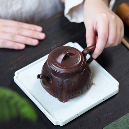 Zisha Teapot Lotus Heart Sutra Purple Clay Hand-Engraved