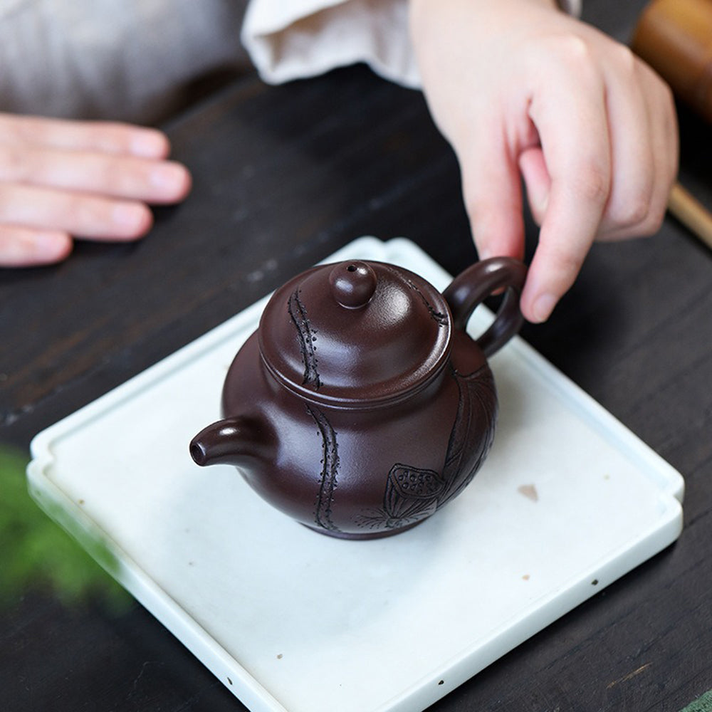 Lotus Teapot Yixing Baimu Purple Clay Rare Ore 220ml