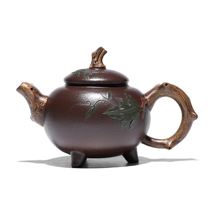 Purple Clay Teapot Gourd Three-Legged Branch Handle 340ml