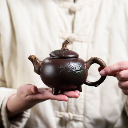 Purple Clay Teapot Gourd Three-Legged Branch Handle 340ml