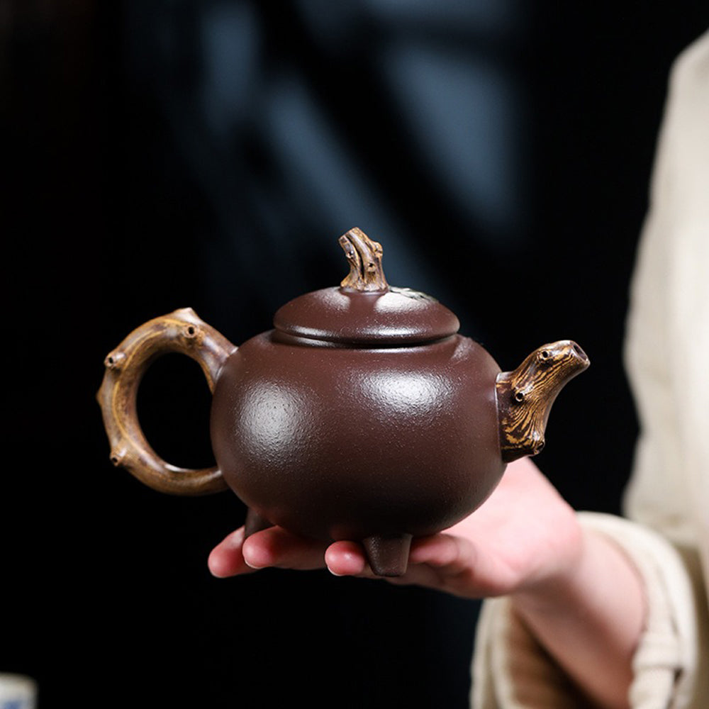 Purple Clay Teapot Gourd Three-Legged Branch Handle 340ml