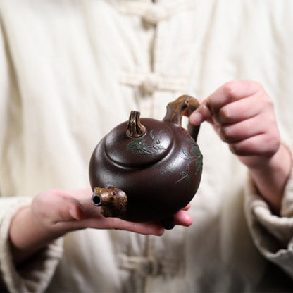 Purple Clay Teapot Gourd Three-Legged Branch Handle 340ml
