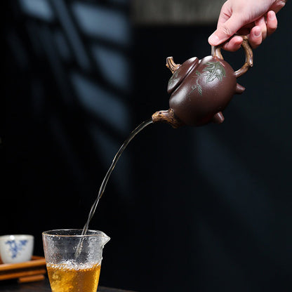 Purple Clay Teapot Gourd Three-Legged Branch Handle 340ml