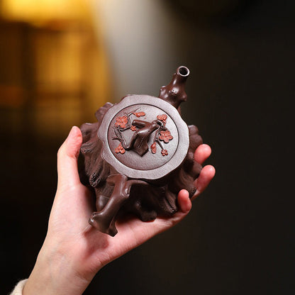 Plum Stump Teapot Yixing Ore Purple Clay Hand Carved 240ml