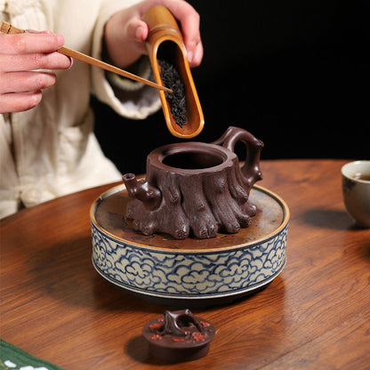 Plum Stump Teapot Yixing Ore Purple Clay Hand Carved 240ml