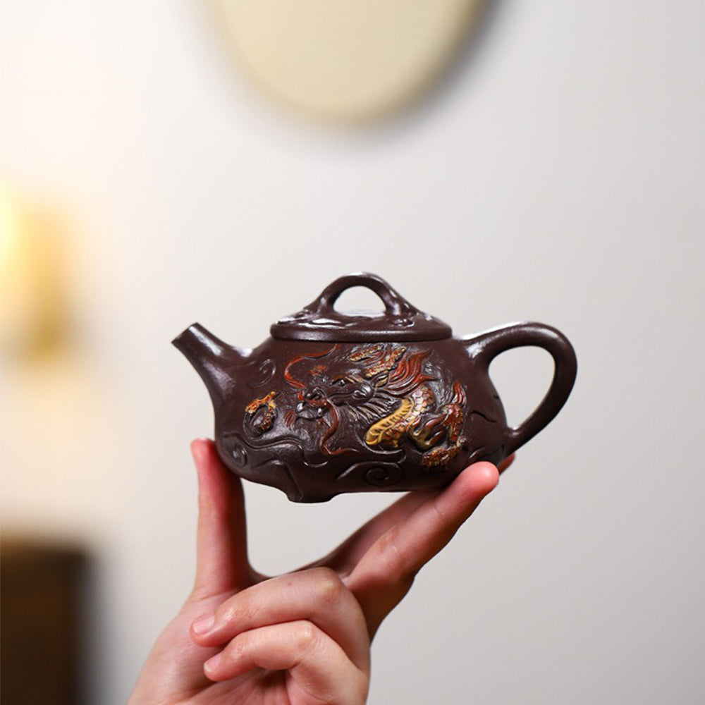 Shipiao Teapot Yixing Purple Clay Dragon Carved 240ml Gift