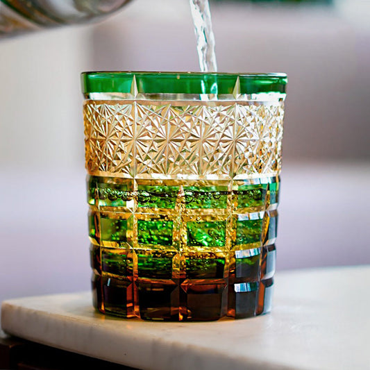Edo Kiriko Diamond Whisky Glass – Amber Emerald Cut