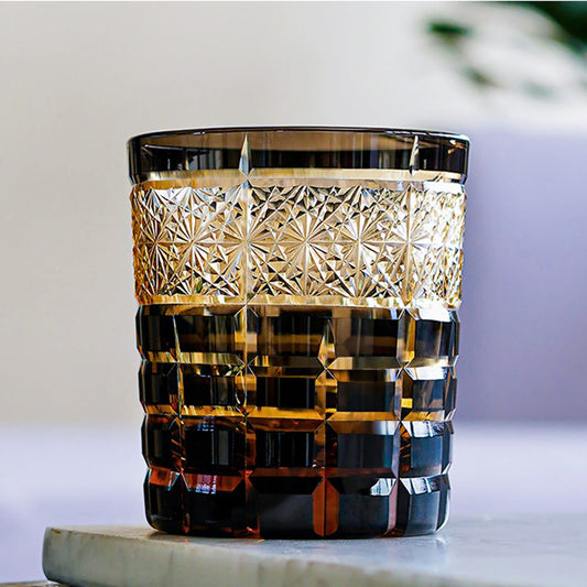 Edo Kiriko Diamond Whisky Glass – Amber Emerald Cut