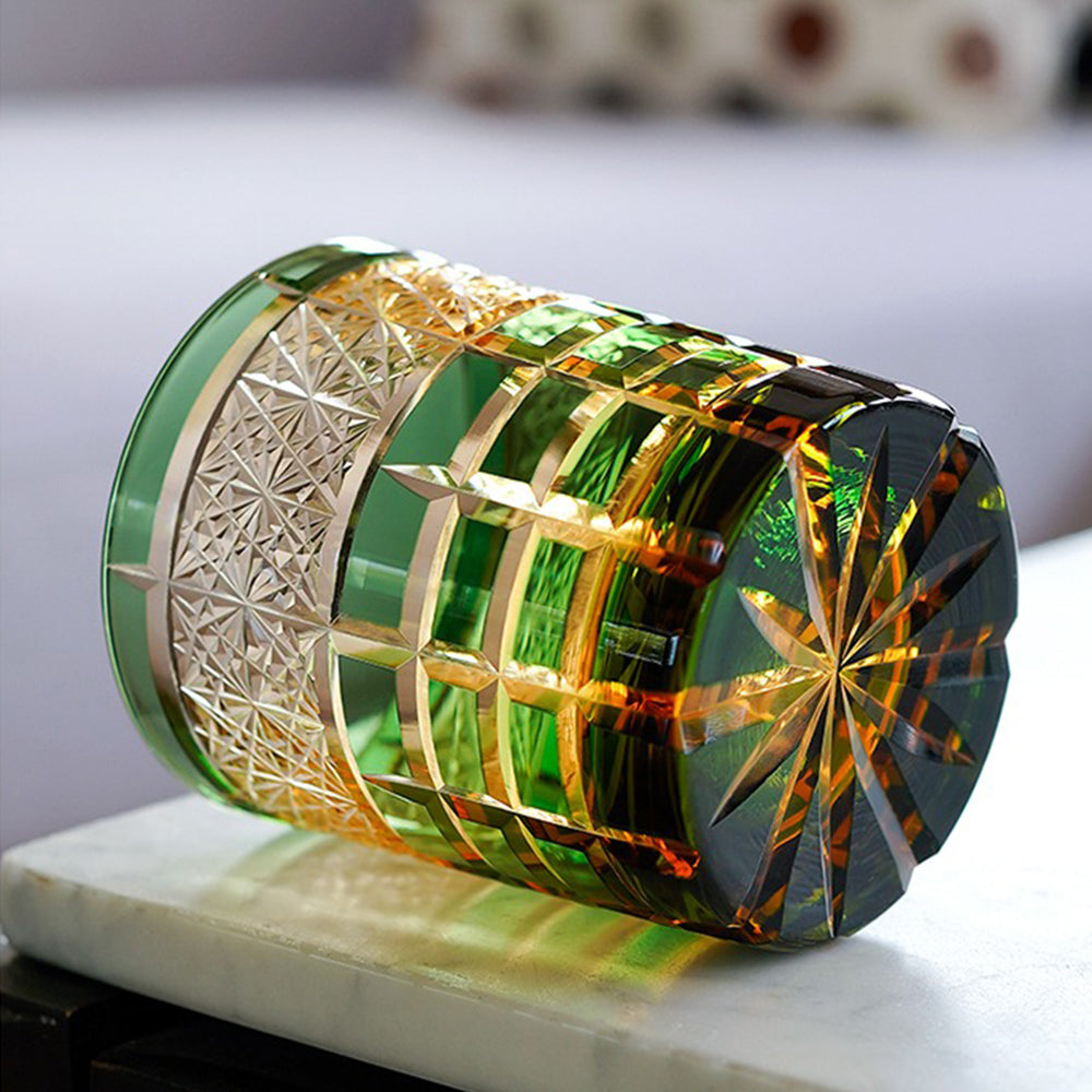 Edo Kiriko Diamond Whisky Glass – Amber Emerald Cut