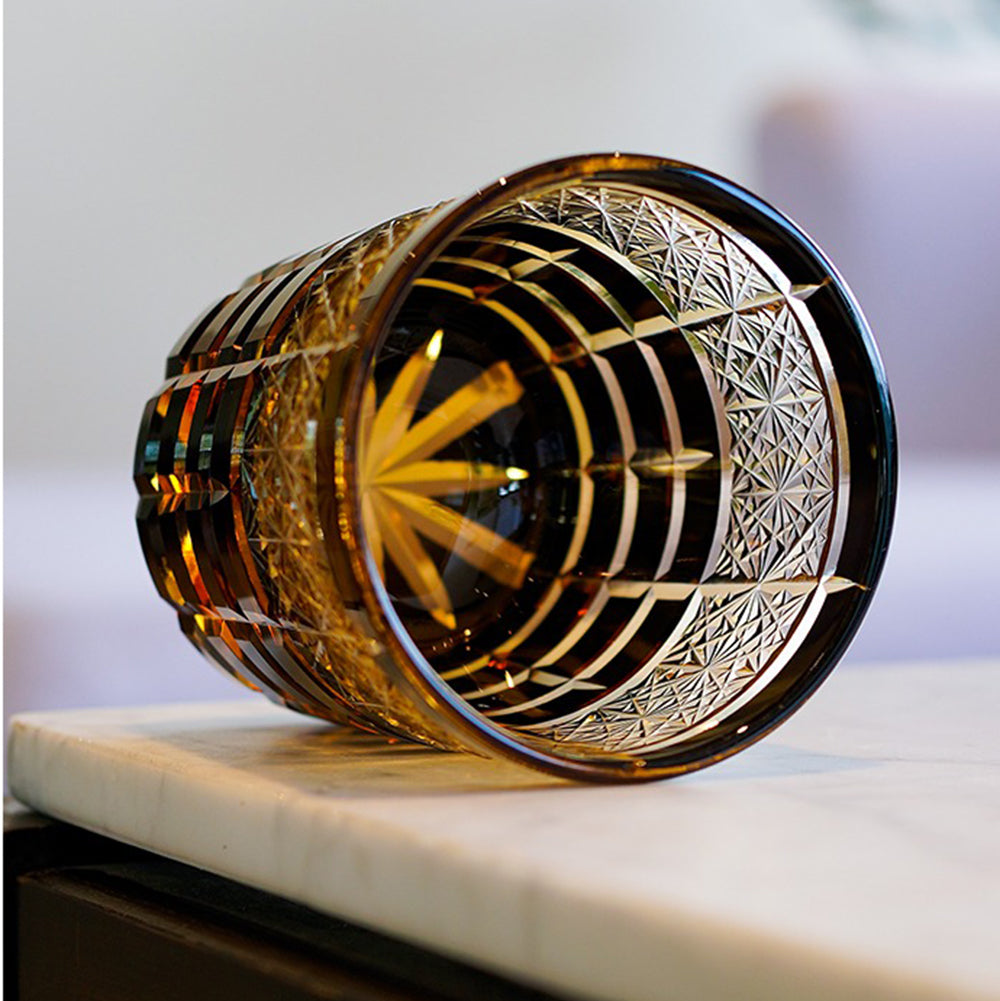 Edo Kiriko Diamond Whisky Glass – Amber Emerald Cut