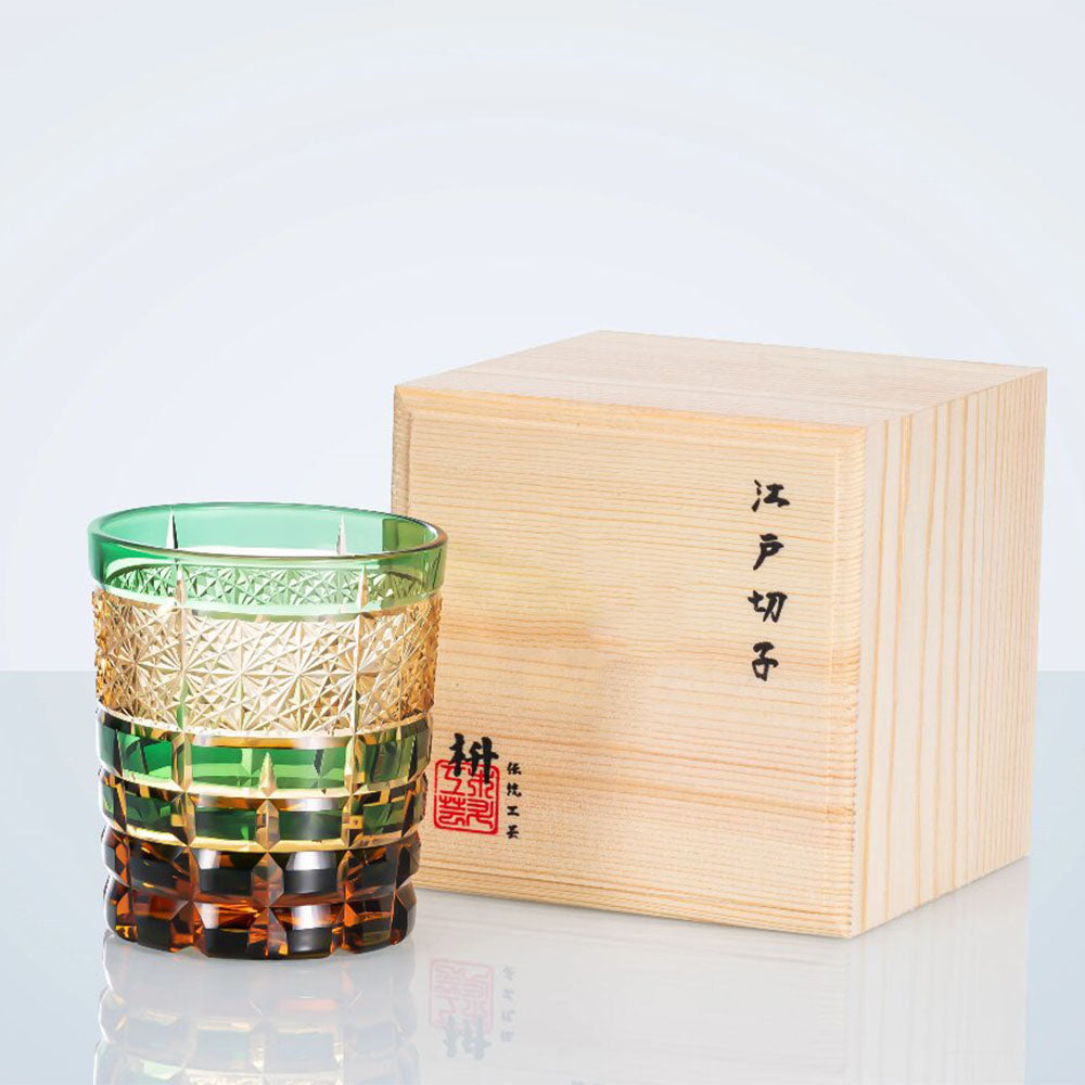 Edo Kiriko Diamond Whisky Glass – Amber Emerald Cut