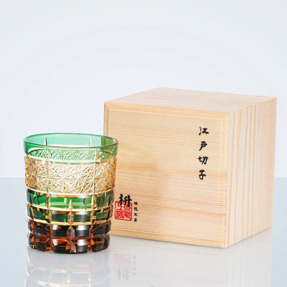 Edo Kiriko Diamond Whisky Glass – Amber Emerald Cut