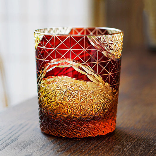 Edo Kiriko Whisky Glass Prism Chrysanthemum Amber 240ml